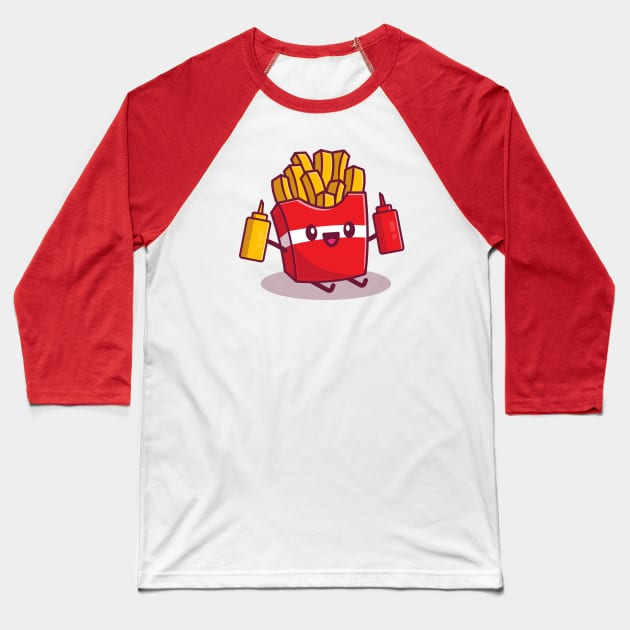 Cute French Fries Holding Ketchup And Mustard Baseball T-Shirt by Catalyst Labs